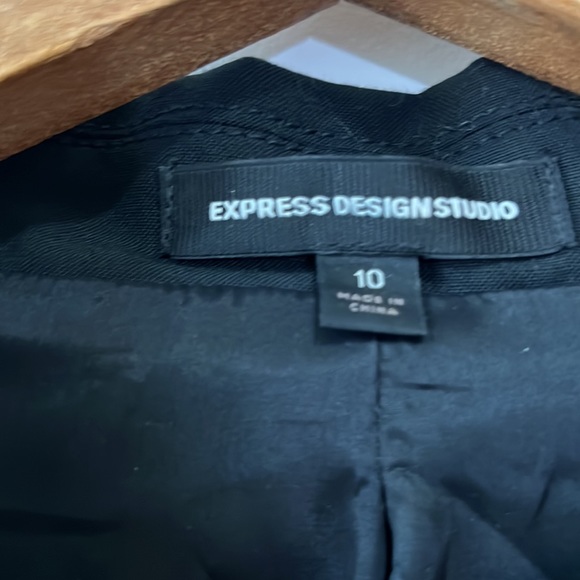 Express Design Studio Vintage Black Padded Blazer w/ Cheetah Lining - Size 10 - Picture 6 of 11